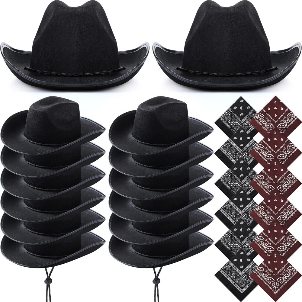 6594 24 Pcs Adult Cowboy Hat Paisley Bandana Western Cowgirl Hat
